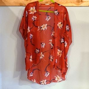 Small floral and rust orange kimono